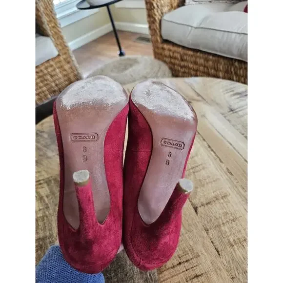 Coach A4078 Urban Red Suede Heels Women's Size 8 4 Inch - Picture 9 of 13